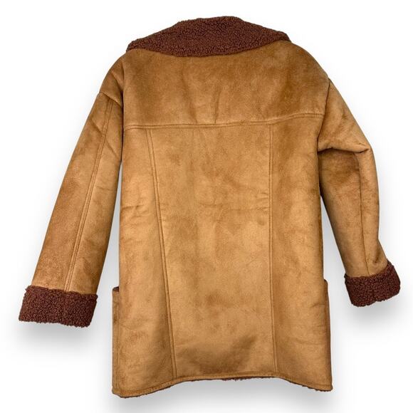 Free People NWT Diogo Toasted Almond Brown Sherpa Faux Suede Relaxed Fit Coat - Picture 8 of 11